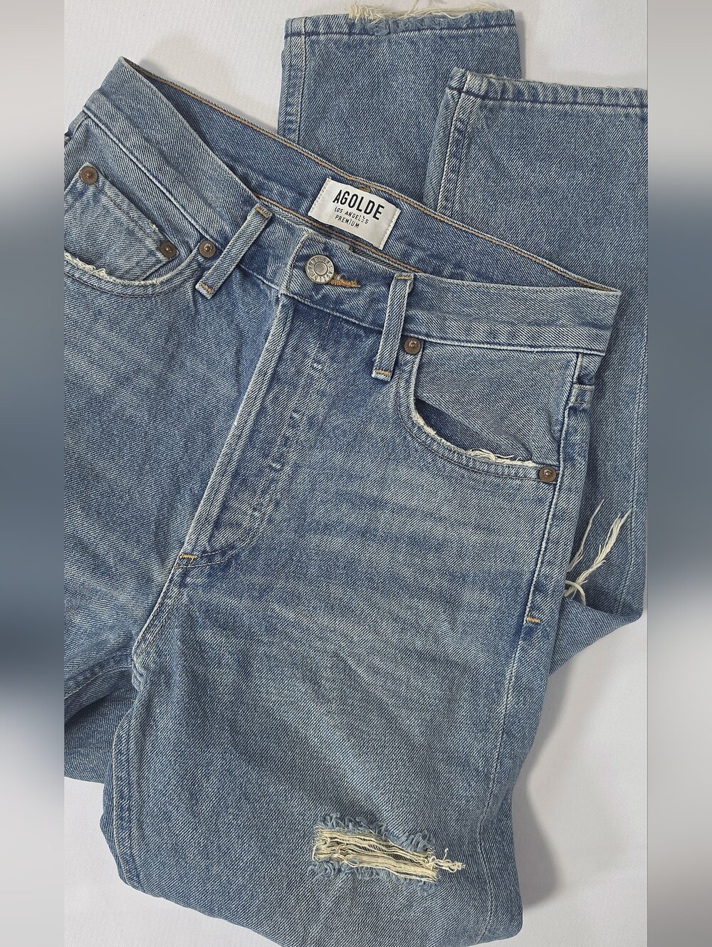 AGOLDE Jamie High Rise Classic Slim Straight Jeans Dakota Women's 24 Distressed